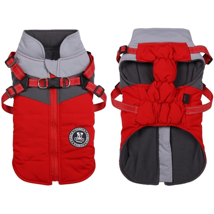 Зимовий теплий одяг для цуценят, світловідбиваючий, водонепроникний, з шлейкою для собак маленьких та середніх порід, L, Червоний
