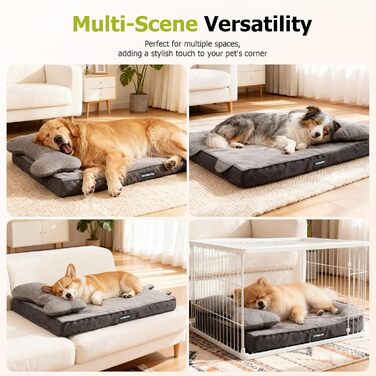 Ортопедичне ліжко для собак з знімною подушкою для голови, миється, ліжко для тварин з піною у формі яєчної коробки, водонепроникне ліжко для собак з подушкою для підтримки голови та суглобів, середній розмір: 76 см (Д) x 51 см (Ш) x 18 см (В), сірий колі