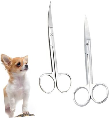 Професійні ножиці для грумінгу тварин VICASKY (2 шт.) з нержавіючої сталі, прямі та вигнуті кінчики, для салонів та дому