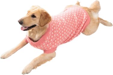 Теплий зимовий светр для домашніх тварин з сердечками для собак та котів середніх та маленьких порід – милий та затишний одяг для холодної погоди, рожевий, розмір S