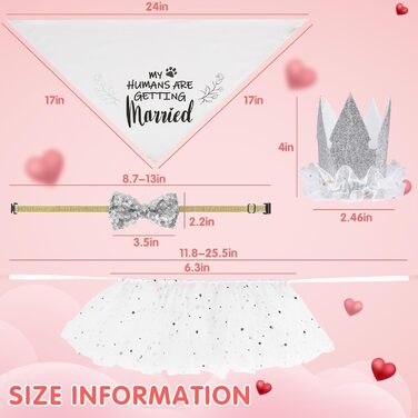 Сукня для собак SCENEREAL на весілля з банданою, комірцем-бантиком та короною, комплект для собак, дівчаток, цуценят, кошенят, аксесуари для вечірки, спідниця-тьюль, костюм для маленьких, середніх та великих собак, білий (Весільний)