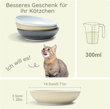 Набори мисок для котів SPUNKYJUNKY 3 шт. з кераміки. Миски для корму котів (білий, чорний, світло-коричневий, глибокі)