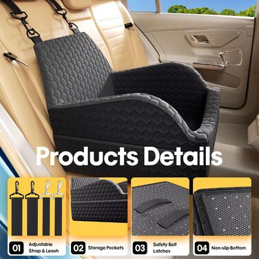 Автокрісло для собак UNICITII: безпечне та зручне автоліжко для собак малого та середнього розміру (до 13.6 кг), чорного кольору.