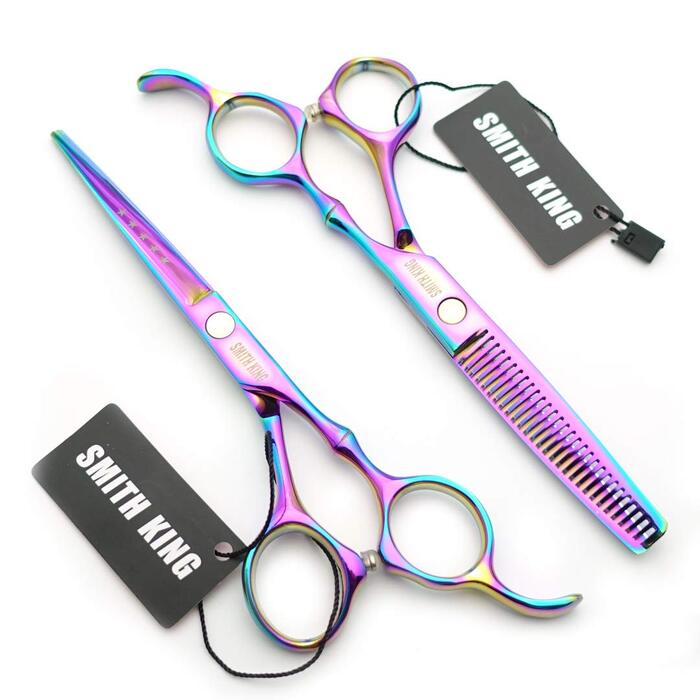 Набір професійних перукарських ножиць: ножиці для стрижки та ножиці для розрідження волосся + гребінці, кольоровий