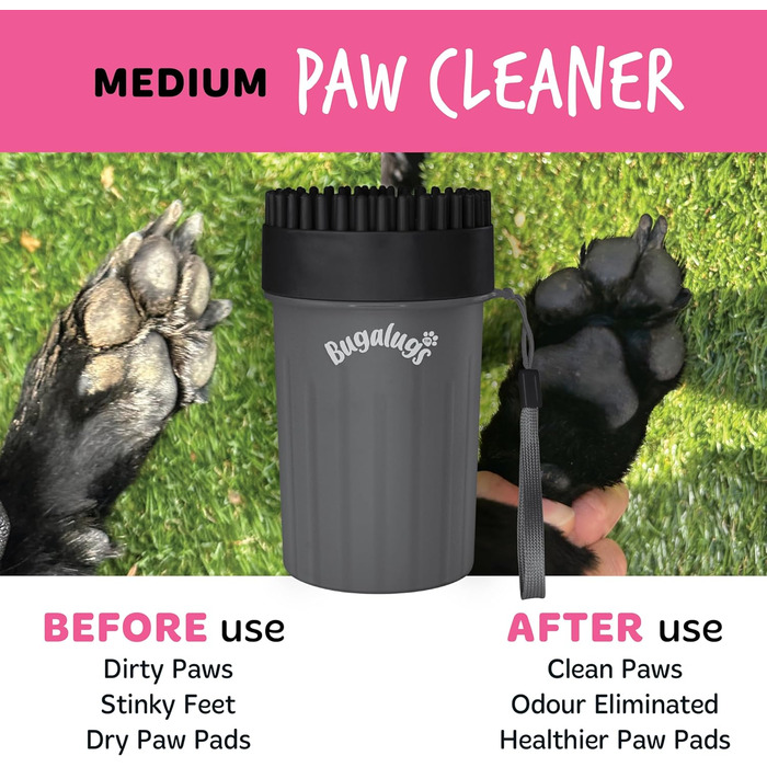 Очищувач лап для собак Bugalugs - портативний душ для лап собак та котів (Чорний, Medium)