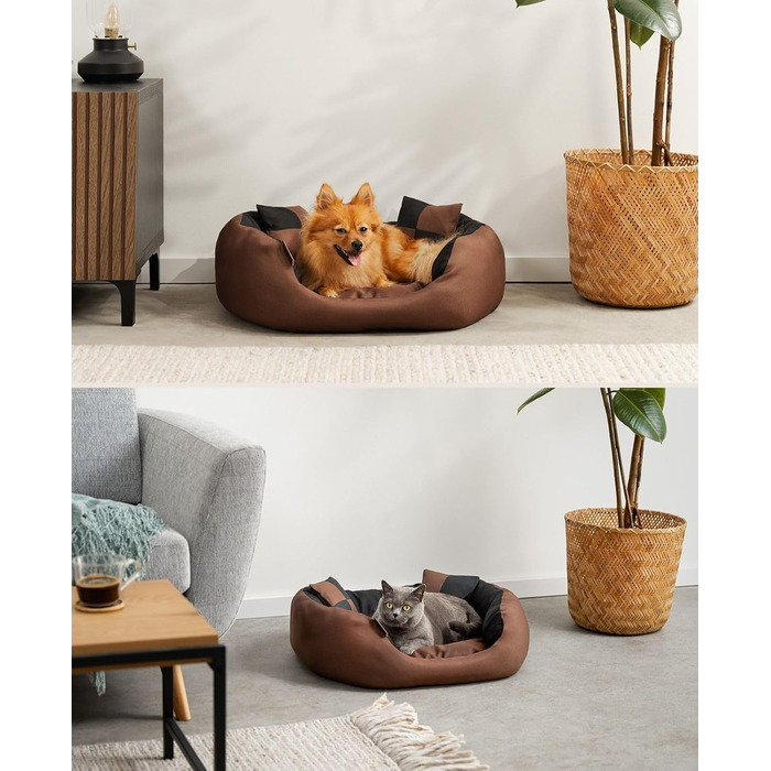 Кінець для собак Lionto 4-в-1 з обертовим подушками, 65x50 см, міцний оксфорд, водовідштовхувальний, чорний/коричневий, з декоративною подушкою, для собак та котів всіх розмірів