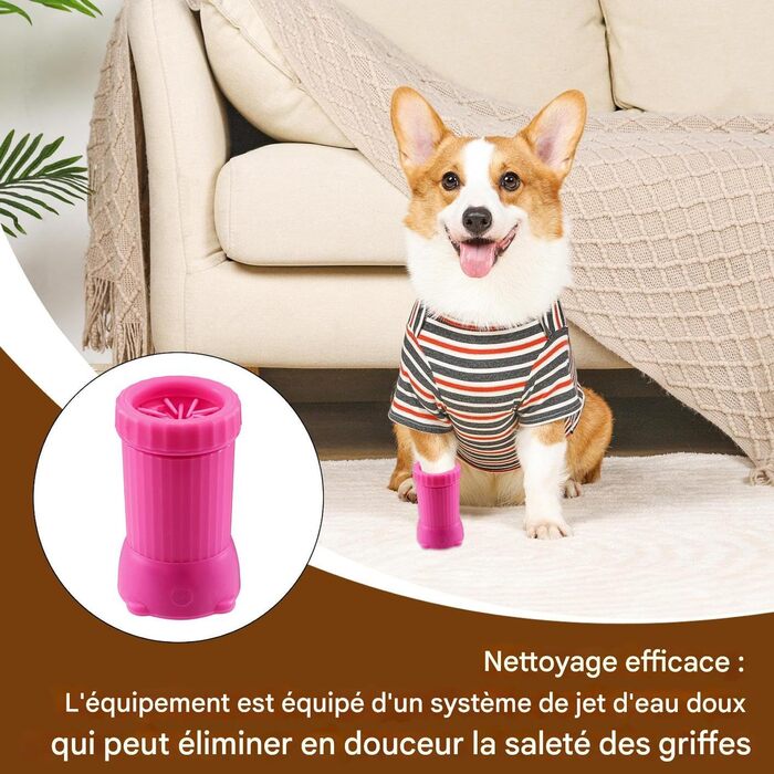 Автоматичний очищувач лап для собак Yakermur | Рожевий, USB, для дому та прогулянок