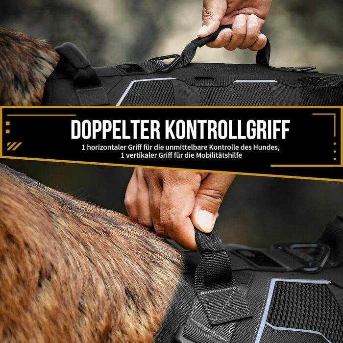 Шлея для собак OneTigris AIRE Armor Mesh, регульована, з 2 ручками, 3 D-кільцями, не тягне, світловідбивна, дихаюча, для великих і середніх собак, чорна, розмір L