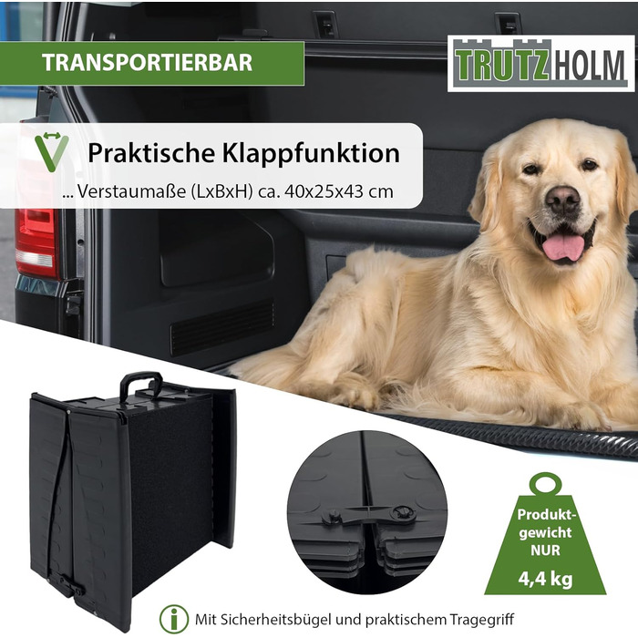 Рампа для собак TRUTZHOLM, складна, до 75 кг, антиковзаюча поверхня, допомога при завантаженні, чорна (трисекційна)