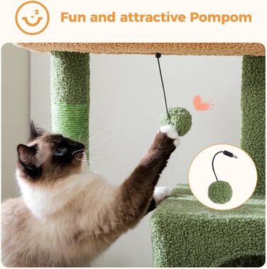 Комплекс для котів PAWZ Road з будиночком, гамаком та когтеточкою, 6-ярусний, 113 см, зелений