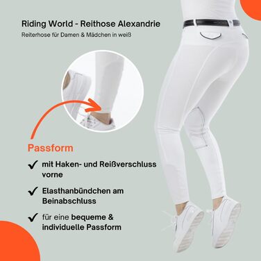Верхні штани для їзди верхи Riding World Alexandrie для жінок та дітей | Еластичні штани для верхової їзди з накладкою на колінах | з кишенями спереду | Легінси для верхової їзди в шести кольорах | Екіпірування для верхової їзди розмір 104-176 та 32-44 | 