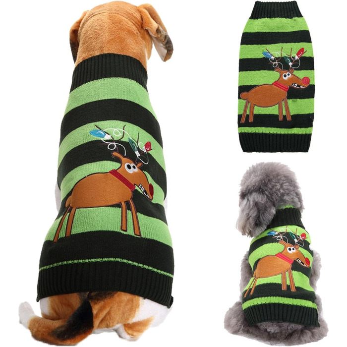 Пуловер для собак на Різдво, кумедний різдвяний пуловер для собак з мультфільмом Оленя, Санти та Сніжинок, теплий в'язаний пуловер для собак маленьких, середніх та великих розмірів, XXS-XXL (110-Green, XXL) XXL 110-Зелений