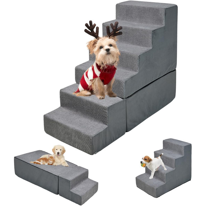 Сходинки для собак до ліжка, 73.7 см, 6 сходинок, сірі. Підходять для ліжок/диванів висотою 63.5–76.2 см. Безпечні та стійкі для маленьких та великих собак/кішок