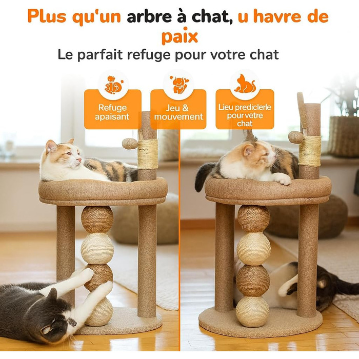 Дерево для котів LINUMA® Бежеве, багатофункціональне, з лежаками та когтеточками