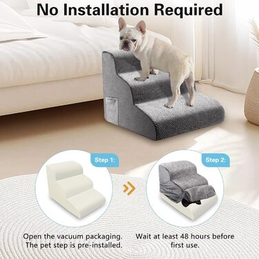 Сходинка для собак та котів на 3 сходинки, 40 см, з неслизьким покриттям. Зручна рампочка для собак та котів похилого віку, маленьких порід. Виготовлена з 30D піни, знімна та миється. Підходить для софи, ліжка, авто.