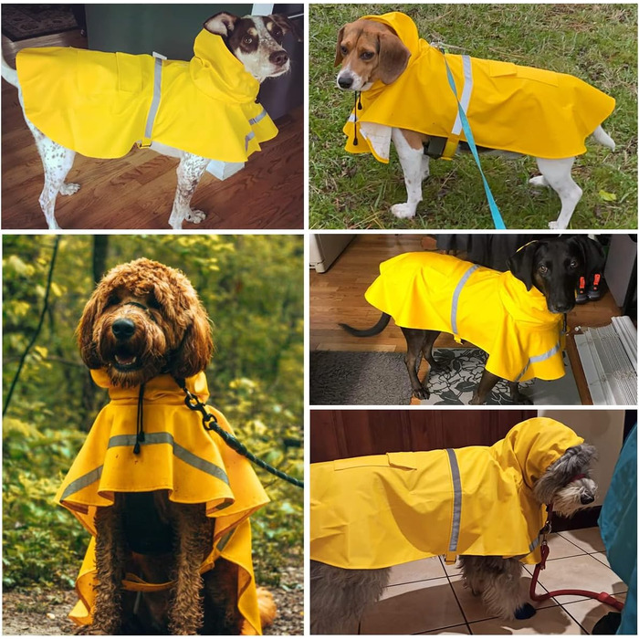 Дощовик для собак, дощовий плащ для собак з капюшоном, підходить для шлейки, легкий та світловідбиваючий, для середніх та великих собак (Помаранчевий XL)
