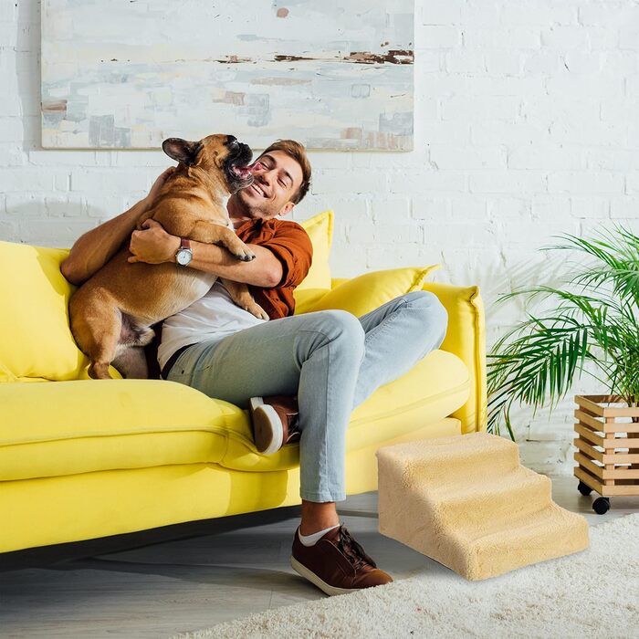 Сходи для собак Relaxdays, 3 ступені, для малих і великих порід, для ліжка та дивана, тканинне покриття, внутрішні, 30x35x45 см, бежеві