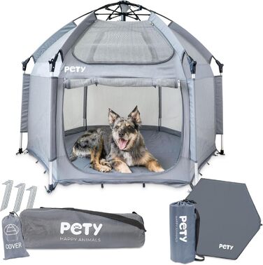 Клітка-переноска для собак Pety - 150 x 100 см, сіра. З переноскою, UV-захистом та килимком. Для відпочинку на природі та вдома. Аксесуари для собак, кемпінг
