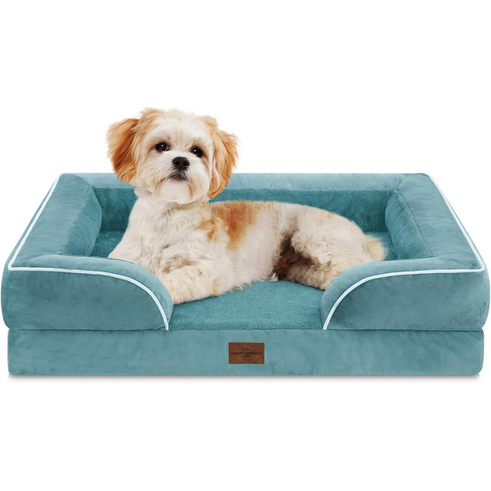 Ортопедичне собаче ліжко Comfort Expression з водонепроникним покриттям для великих собак. Зручне, довговічне, знімний, миючий чохол, антиковзаюча підставка. Розмір: 71x48x15 см, колір: вицвілий блакитний.