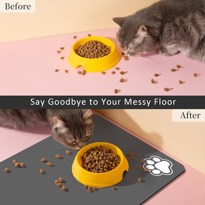 Підстилка для годівлі домашніх тварин – вбираюча підкладка під миски для їжі та води, стійка до плям, швидковисихаюча (темно-сірий, 2 лапки, 44.5 x 71 см)