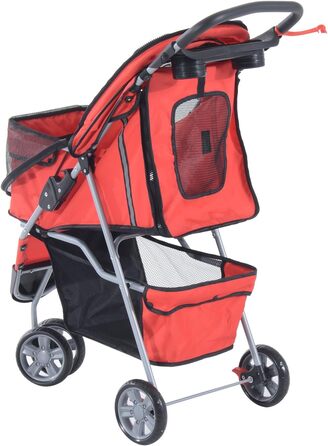Візок для собак і котів PawHut, червоний, прогулянковий, складаний, Pet Stroller