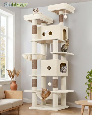 Комплекс для котів Globlazer Kratzbaum Beige XXL (204 см) для великих котів: будиночок, платформа, гамак, іграшки