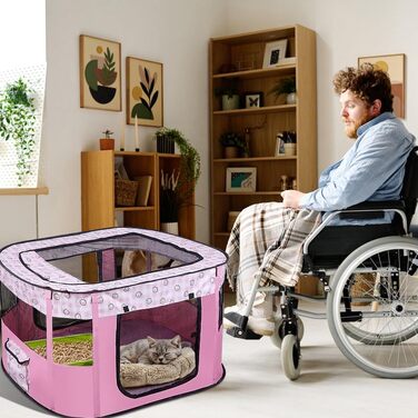 Клітка-забіг для цуценят та собак, портативна, 70x55x40 см, рожева