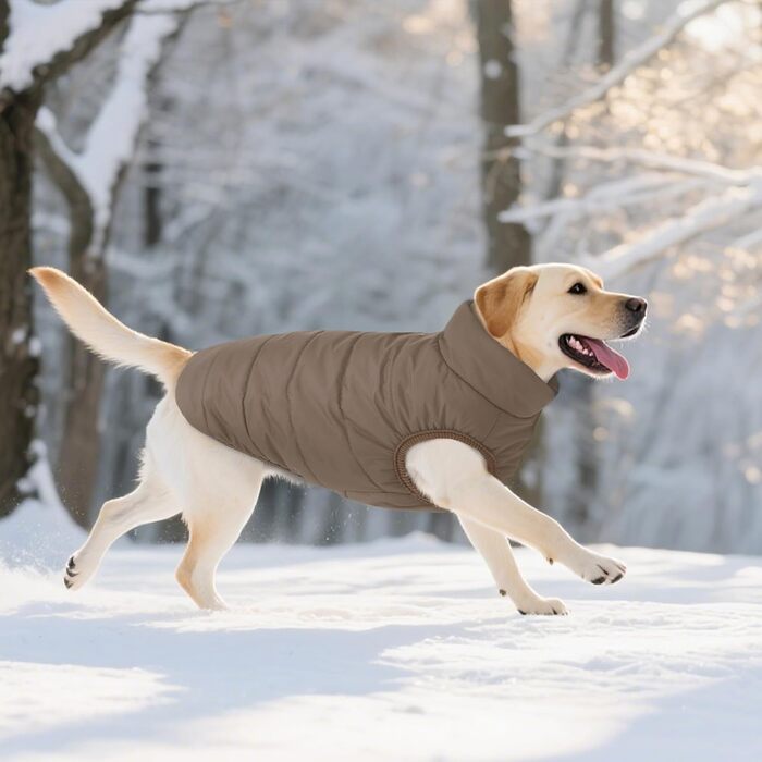 Зимовий теплий водонепроникний одяг для собак великих порід ASENKU: тепла флісова куртка з отвором для повідка, колір кава, розмір L