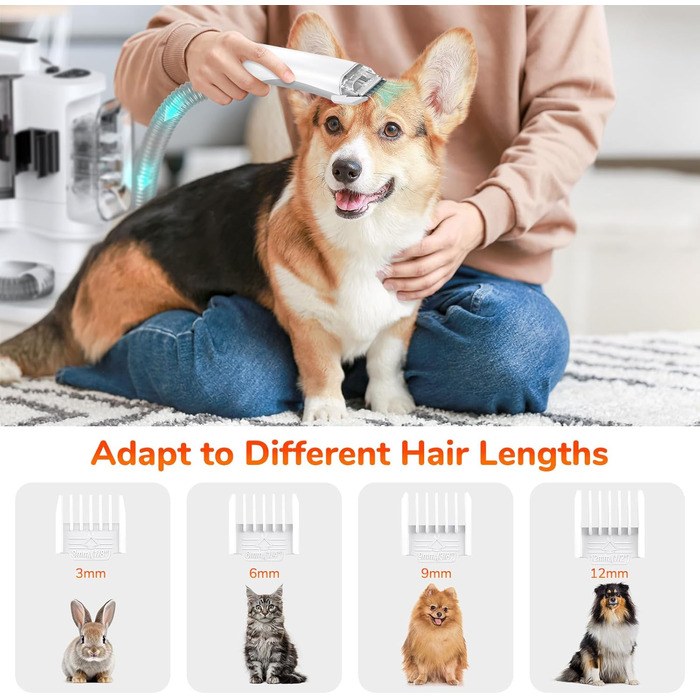 Набір для догляду за тваринами KACNON: шерстьосав'ювач та пилосос 3.3L, 13kPa. Безшумна машинка для стрижки собак та котів. Електрична щітка для тварин. Білий колір