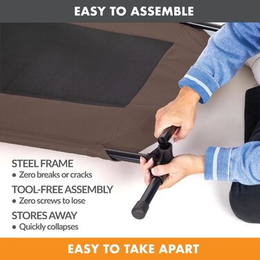 Охолоджуюче собаче ліжко K&H Pet Products з піднятим бортиком для відпочинку на вулиці, з дихаючої сітки, з протиковзкими гумовими ніжками, портативне, шоколад/чорний колір, розмір L (81x81x18 см)