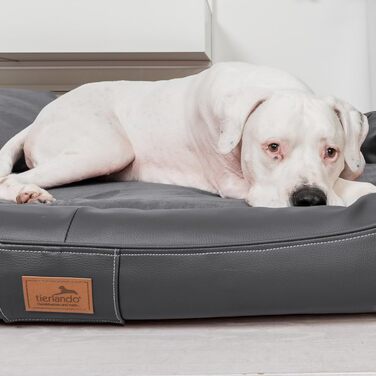 Ортопедичне ліжко для собак Tierlando® Lennart VIP з віскоеластичною матрацом та зносостійким штучним оксамитом | 85x65 см | Графіт