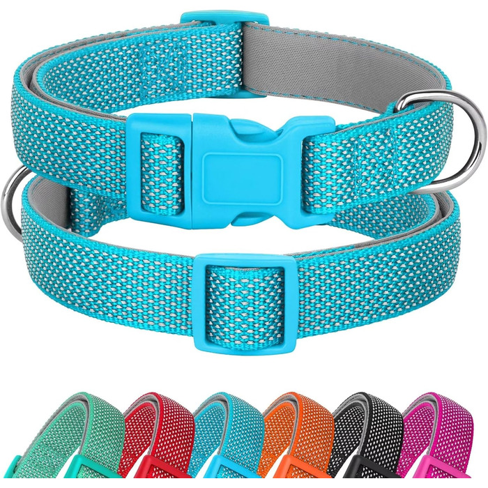 Світловідбиваючий нашийник для собак Didog з пряжкою, регульований, м'який неопрен, з підкладкою, нейлон, для малих, середніх та великих собак, L (M: обхват шиї 25-43 см, блакитний)