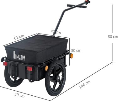 Причіп для велосипеда HOMCOM з тентом, вантажопідйомність до 40 кг, 144 x 59 x 80 см