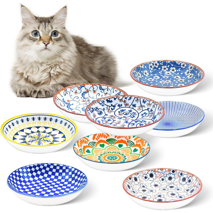Набори керамічних мисок для котів FOSTBEEN (8 шт.), для корму та води, без втоми вусів, підходять для кошенят