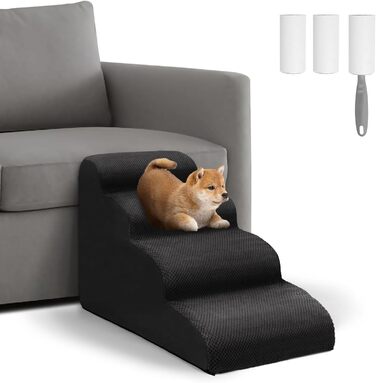 Сходинки для собак Mozvvco - 4 сходинки, для маленьких собак, м'який матеріал, знімний чохол, чорного кольору