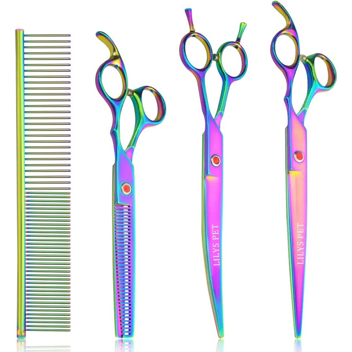 Набір професійних ножиць Lily Pet Highend Series 440C для грумінгу собак, феном, 2 шт., вигнуті, райдужні кольори