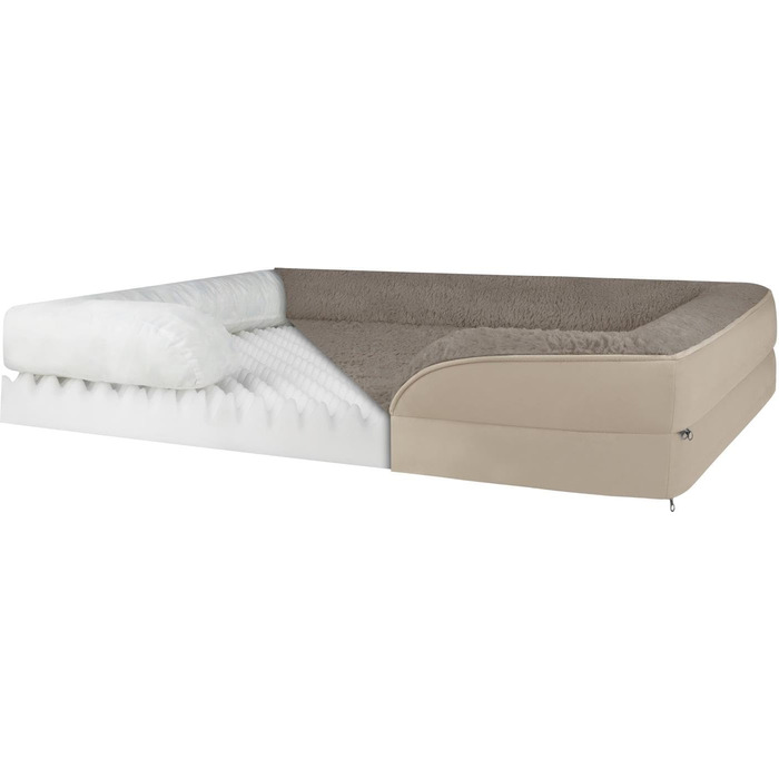 Ортопедичне собаче ліжко Normani для великих, середніх та маленьких собак - м'яке ліжко-диван з високим бортиком, колір бежевий, розмір 60x80x16 см