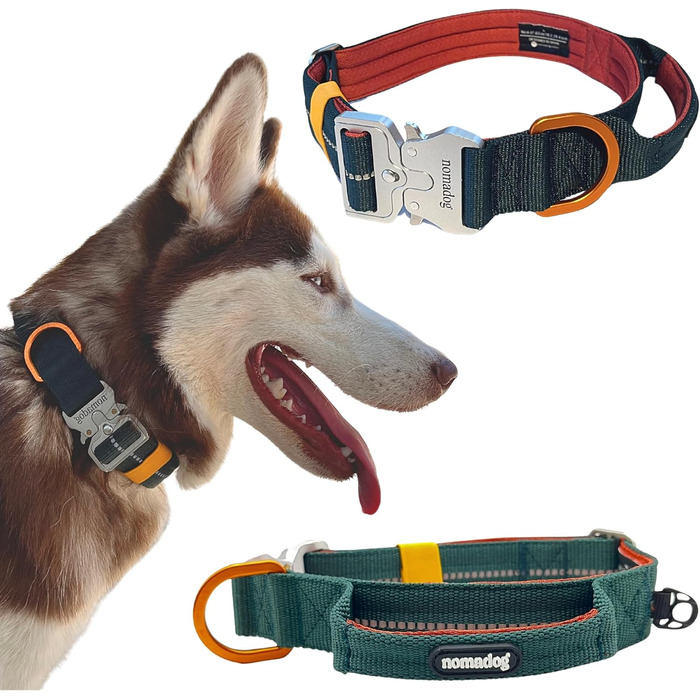 Нашийник для собак Nomadog Trailblazer M з ручкою, преміум-алюмінію, тактичний, регульований, світловідбиваючий