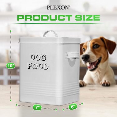 Контейнер для зберігання корму для собак Plexon, металевий, білий, з кришкою та лопаткою, герметичний, для сухого корму та ласощів для домашніх тварин