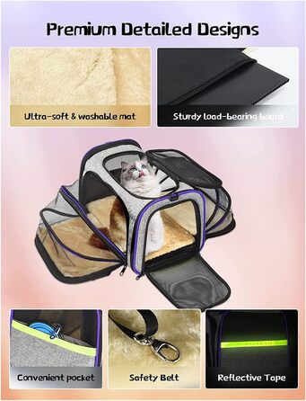 Транспортна переноска для тварин сірого та фіолетового кольору: переноска для котів та собак, переноска-будка, переноска-автівка