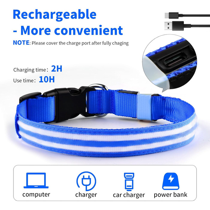 Світлодіодне нашийник для собак PcEoTllar, водонепроникний, з 3 світлодіодами, для малих, середніх та великих собак, зелений (блакитний)