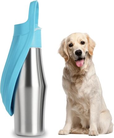 Водяна пляшка для собак на прогулянці - витокозахисна, з нержавіючої сталі, подвійні стінки, вакуумна ізоляція, 750 мл (Блакитна)