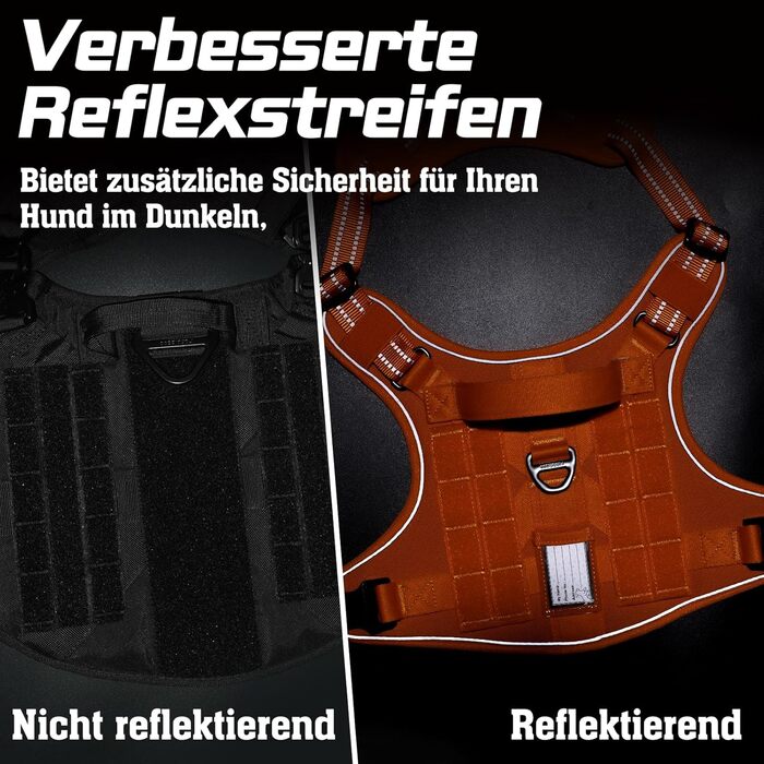 Нашийник для собак Rabbitgoo середнього розміру, анти-тяга, регульований з ручкою, міцний, тактичний, з металевими пряжками, для прогулянок (M, Оранжевий)
