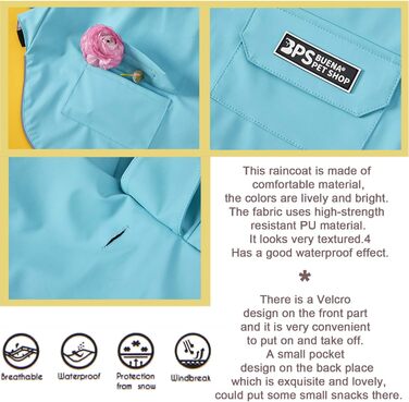 Водонепроникний дощовик для собак BPS з капюшоном та кишенею, 100% поліестер, блакитний, розмір M, BPS-9701AZ (пакет з 1)