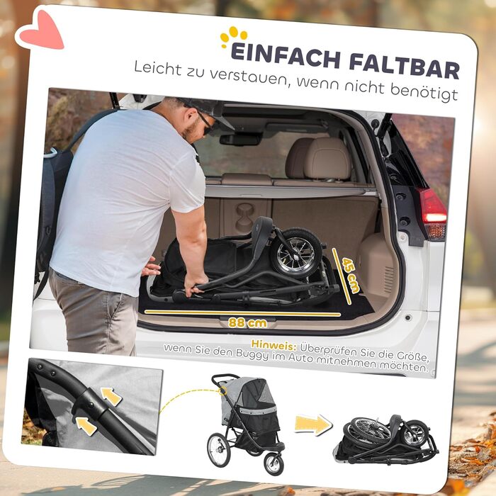 Візок для собак PawHut - візок-бігун для маленьких собак та котів до 10 кг, сірий