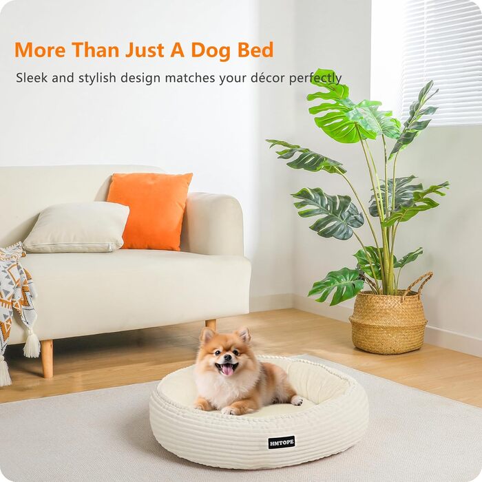 Кругле ліжко для собак та котів, м'яке, зручне, Ø 60 см, бежеве. Розмір: 60x60x18 см. Зручне, миється, знімний чохол, антиковзаюча основа.