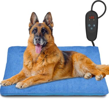 Грілка для домашніх тварин з регулятором, для котів та собак, 6 температурних режимів, таймер на 24 години, LED-дисплей, безпечна грілка з міцним кабелем (60x90 см, блакитна)