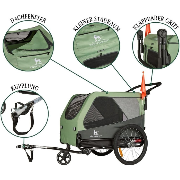 Причеп для собак Cruvado Knuffelwuff: фальш, легкий, стабільний, до 45 кг, з безпековою лінією та від комарами