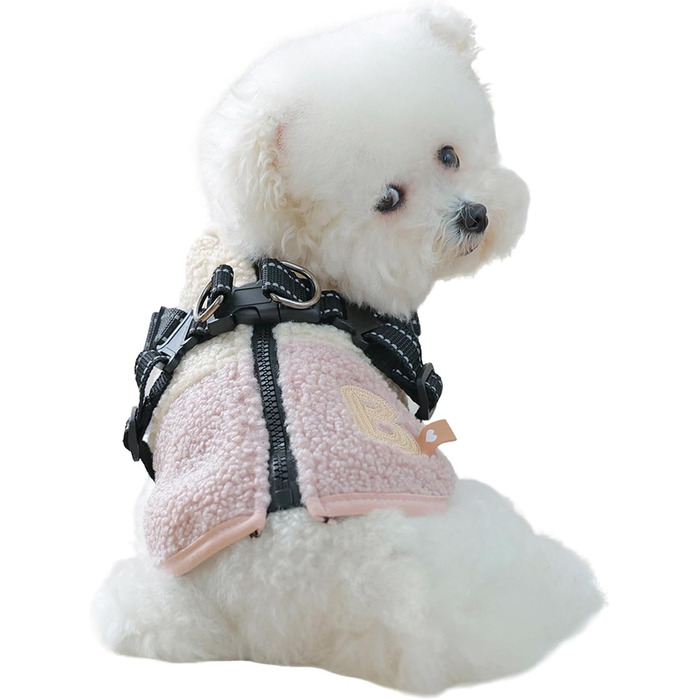 Зимовий теплий куртка для собак, вітронепроникний, з флісовою підкладкою, з отвором для повідка, для дрібних та середніх собак, підходить для прогулянок, спорту та походів, рожевий та білий