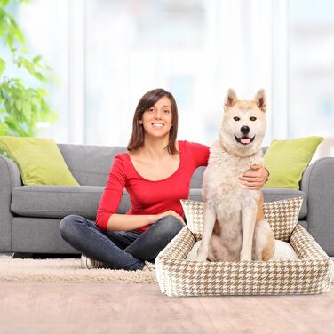 Ортопедичне ліжко для собак PETCUTE, зручний лежак для котів та собак середніх та великих порід, світло-коричневий колір, знімний коврик